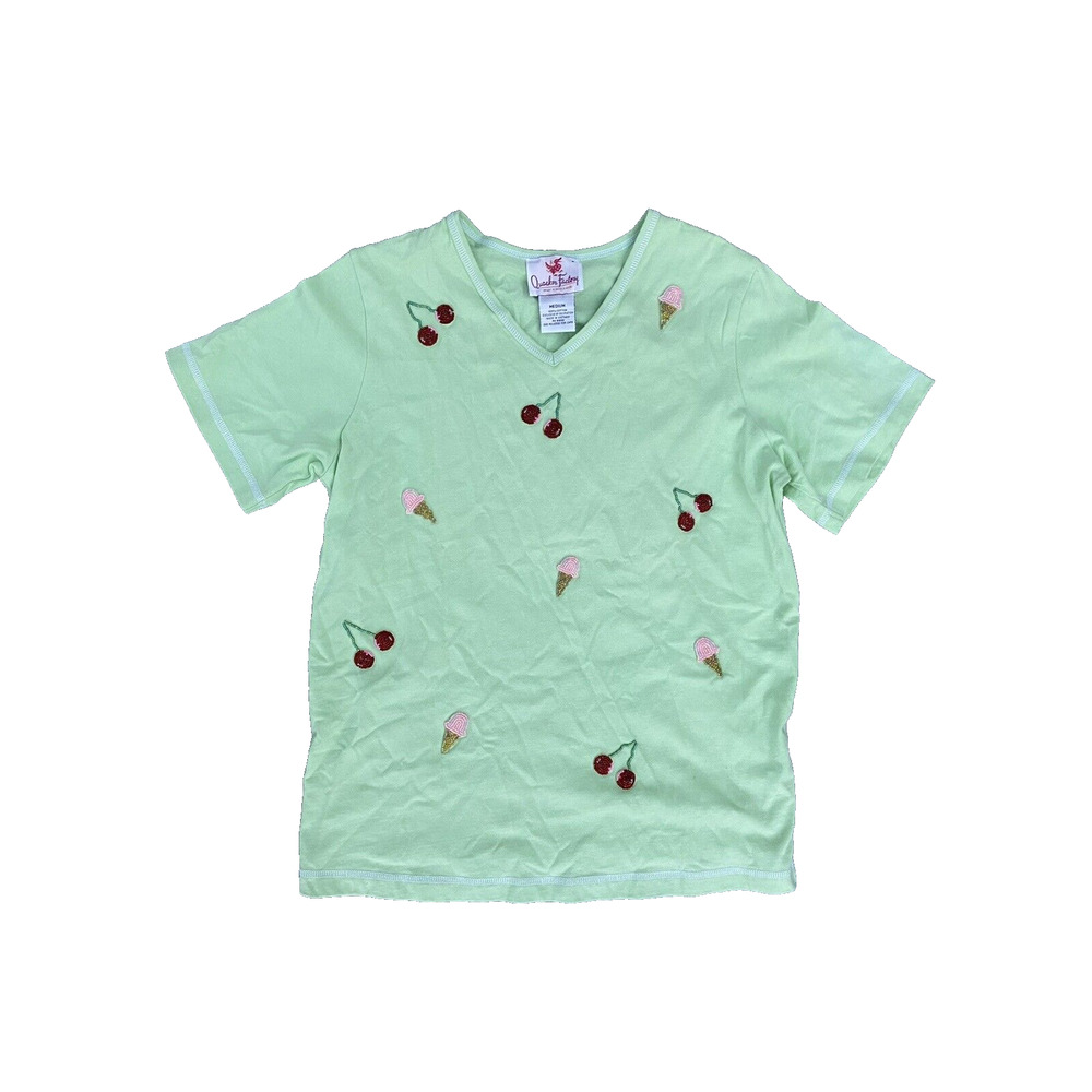 Quacker Factory Knit Blouse Beaded Ice Cream Cones and Cherries Size M A000292